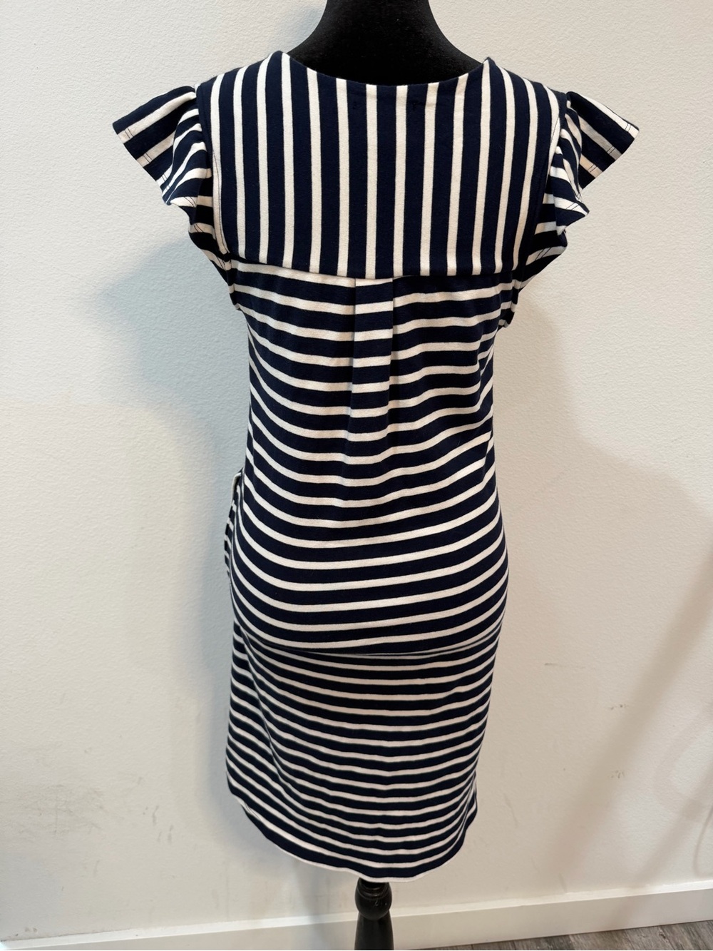 Monteau Navy Stripe Flutter Sleeve Pocket Knit Dress Size Small - Picture 7 of 9